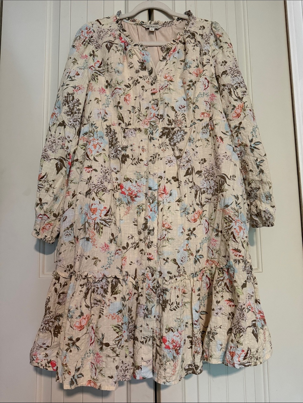 FRYE AND CO. Cream Floral Long Sleeve Tiered Dress Boho